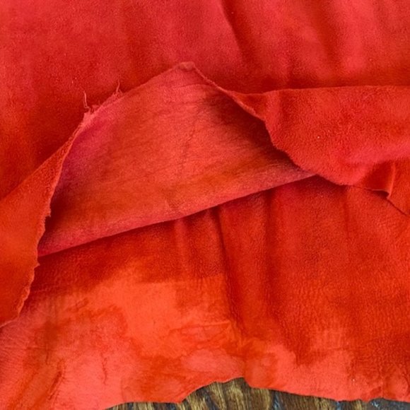 Designer Sample 3pc RED Suede LEATHER Ragged Edge TOP SKIRT &BLACK Snake BELT ~M - Picture 12 of 14